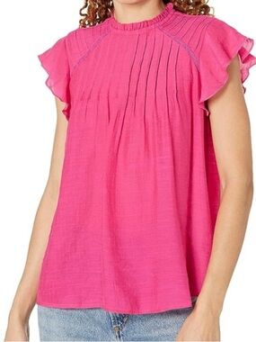 Nanette Lepore Pink Pleated Flutter Sleeve Blouse Size Small Boho Romantic Top